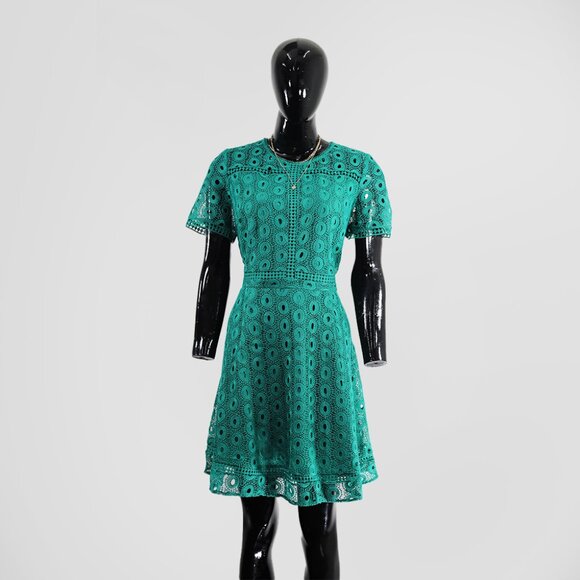 Teal Eyelet Lace Dress Warehouse Chic Day-to-Night Elegance - Picture 1 of 6